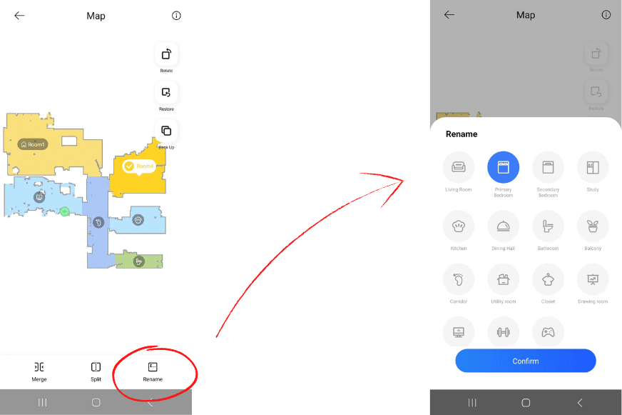  In der Dreame L10s Pro App werden den einzelnen Räumen auf der Karte Symbole zugeordnet.